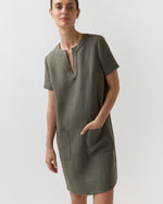 Load image into Gallery viewer, Marta Dress in Olive Linen Hopsack