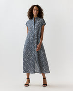 Load image into Gallery viewer, Gianna Maxi Shirtdress in Navy Floral Crinkle Cotton