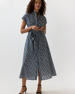 Load image into Gallery viewer, Gianna Maxi Shirtdress in Navy Floral Crinkle Cotton