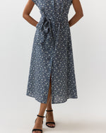 Load image into Gallery viewer, Gianna Maxi Shirtdress in Navy Floral Crinkle Cotton