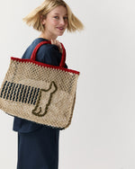 Load image into Gallery viewer, Small Breton Dog Tote in Natural/Olive/Dark Navy/Scarlet
