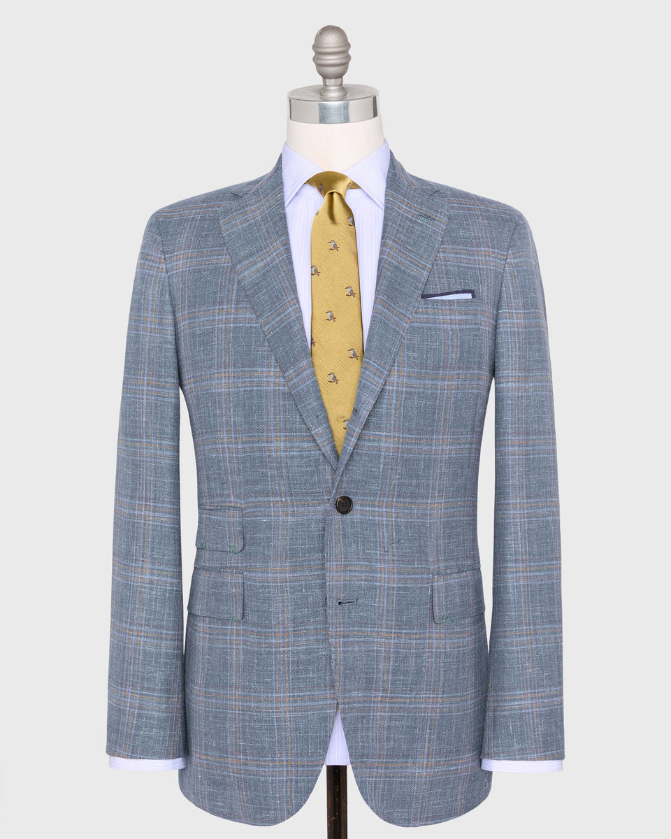 Virgil No. 4 Jacket in Blue/Sky/Mocha Plaid Hopsack | Sid Mashburn