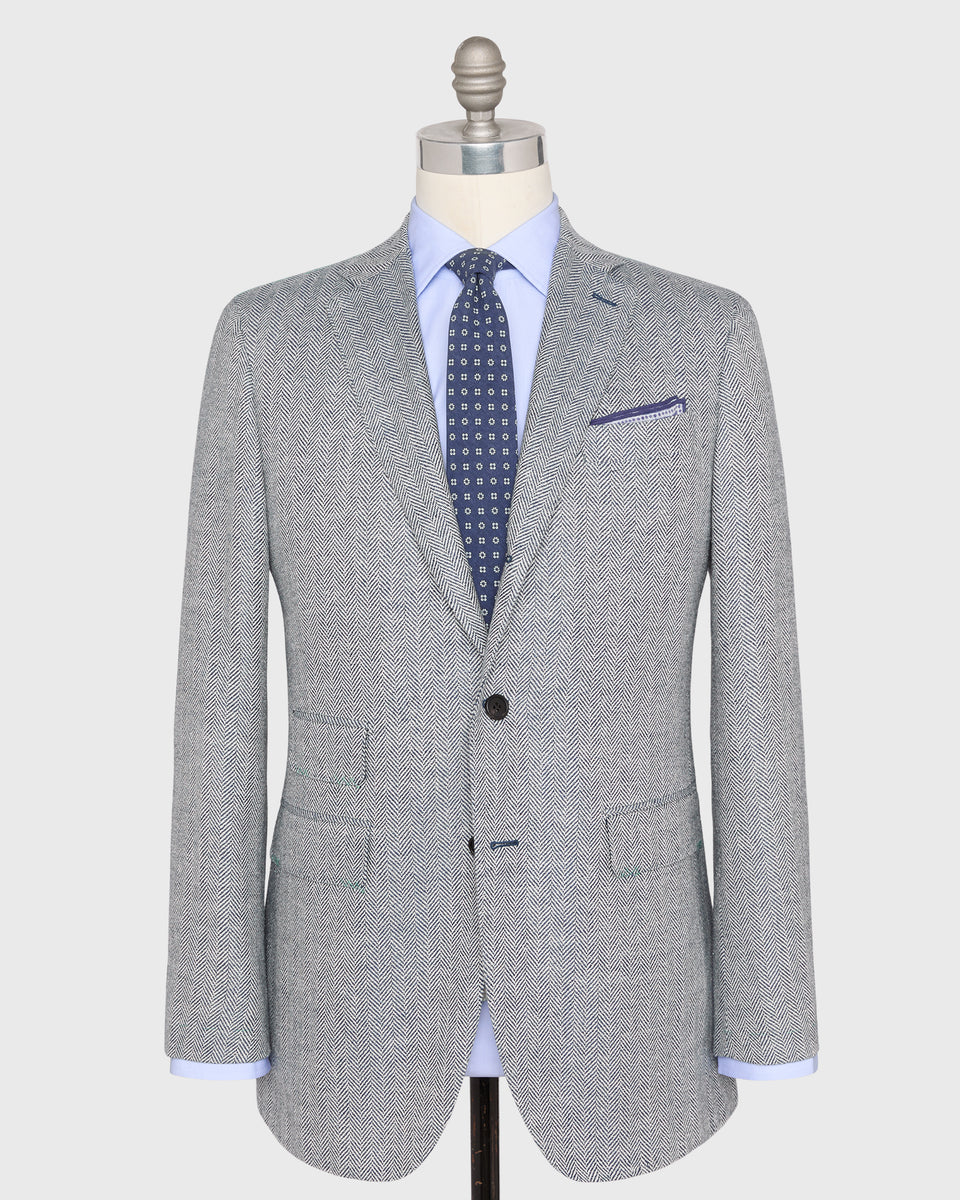 Virgil No. 3 Jacket in Navy/Bone Herringbone | Shop Sid Mashburn