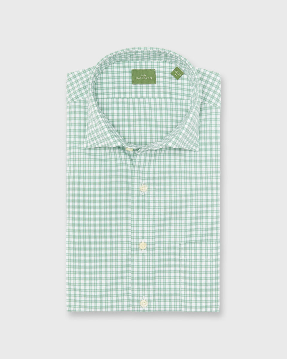 green and white checkered dress shirt Spread Collar Sport in White/Sage Check Poplin GL3809