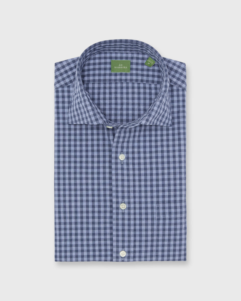 Spread Collar Sport Shirt in Heather Blue Multi Gingham | Shop Sid