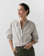 Load image into Gallery viewer, Sunny Blouse in Taupe/White Bengal Stripe Compact Cotton