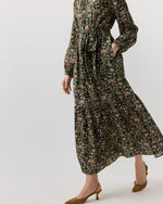 Load image into Gallery viewer, Aba Maxi Dress in Olive/Rose The West Garden Liberty Fabric Silk