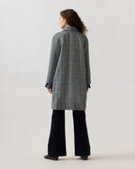 Load image into Gallery viewer, Balmacaan Coat in Grey/Sky Glen Plaid Harris Tweed