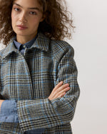Load image into Gallery viewer, Balmacaan Coat in Grey/Sky Glen Plaid Harris Tweed