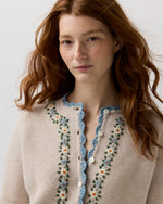 Load image into Gallery viewer, Aloise Embroidered Sweater in Oatmeal/Multi Extra Fine Merino Wool