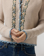 Load image into Gallery viewer, Aloise Embroidered Sweater in Oatmeal/Multi Extra Fine Merino Wool