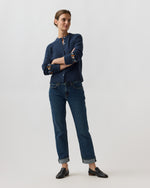 Load image into Gallery viewer, Romy Embroidered Cardigan in Navy Donegal Wool