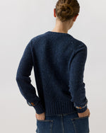 Load image into Gallery viewer, Romy Embroidered Cardigan in Navy Donegal Wool