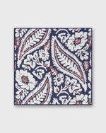 Load image into Gallery viewer, Linen/Cotton Print Pocket Square in Navy/Chalk/Red Large Paisley