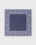 Load image into Gallery viewer, Linen/Cotton Print Pocket Square in Blue/Bone Paisley Bandana