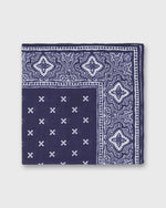 Load image into Gallery viewer, Linen/Cotton Print Pocket Square in Blue/Bone Paisley Bandana