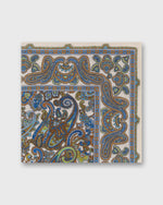Load image into Gallery viewer, Linen/Cotton Print Pocket Square in Ivory/Royal/Brown Paisley