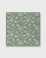Load image into Gallery viewer, Linen/Cotton Print Pocket Square in Green/Sky Jacobean Floral