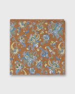 Load image into Gallery viewer, Linen/Cotton Print Pocket Square in Cognac/Sky Jacobean Floral