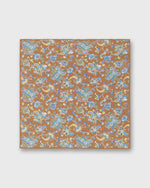 Load image into Gallery viewer, Linen/Cotton Print Pocket Square in Cognac/Sky Jacobean Floral