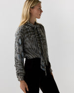 Load image into Gallery viewer, Tie-Neck Blouse in Bark/Powder Leopard Metallic Georgette