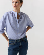 Load image into Gallery viewer, Sunny Blouse in Blue Small Bengal Stripe Poplin