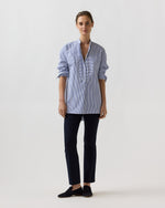 Load image into Gallery viewer, Christiane Bib-Front Tunic in Blue/White Bengal Stripe Compact Cotton