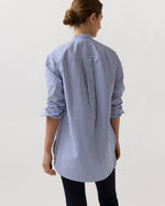 Load image into Gallery viewer, Christiane Bib-Front Tunic in Blue/White Bengal Stripe Compact Cotton