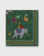 Load image into Gallery viewer, Hand-Rolled Cotton Print Pocket Square in Green/Purple Elephant