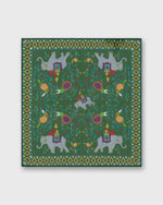 Load image into Gallery viewer, Hand-Rolled Cotton Print Pocket Square in Green/Purple Elephant
