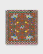 Load image into Gallery viewer, Hand-Rolled Cotton Print Pocket Square in Orange/Blue Elephant