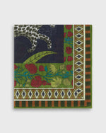 Load image into Gallery viewer, Hand-Rolled Cotton Print Pocket Square in Lovat/Berry Leopard