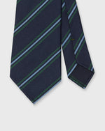 Load image into Gallery viewer, Silk Woven Tie in Navy/Lovat/Sky Stripe