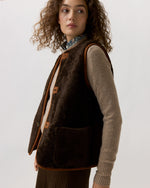 Load image into Gallery viewer, Reversible Sasha Vest in Brown Lamb Suede/Shearling
