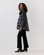 Load image into Gallery viewer, High-Low Coat With Faux-Fur Collar in Charcoal