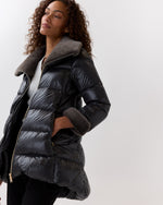 Load image into Gallery viewer, High-Low Coat With Faux-Fur Collar in Charcoal