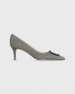 Load image into Gallery viewer, Pointed-Toe Buckle Pump in Graphite Suede
