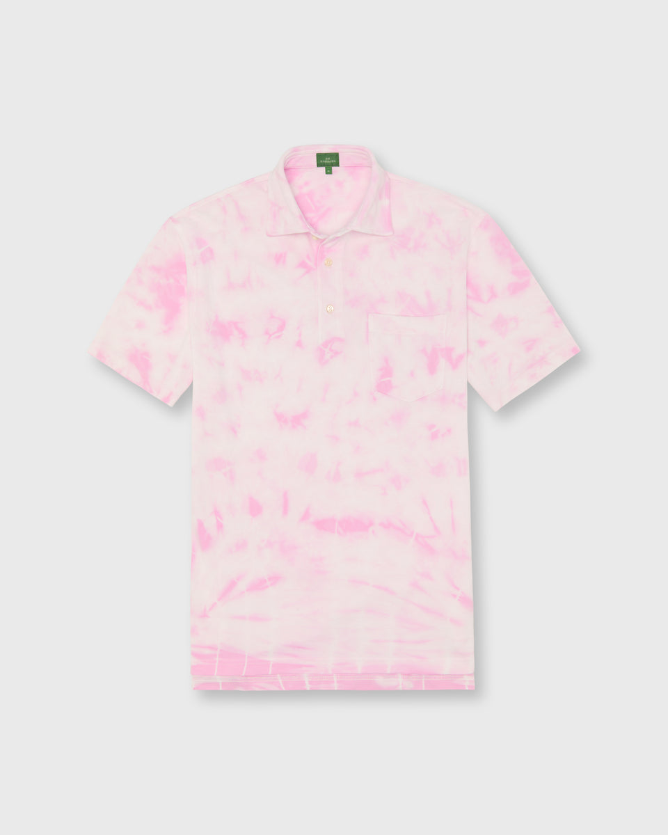 Short-Sleeved Polo in Pink/White Tie-Dye Pima Pique | Shop Sid