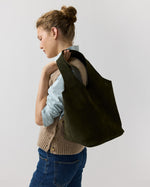 Load image into Gallery viewer, Large Paola Bucket Bag in Dark Olive Suede