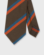 Load image into Gallery viewer, Hand-Rolled Silk Woven Tie in Brown/Harbor/Orange Stripe