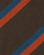 Load image into Gallery viewer, Hand-Rolled Silk Woven Tie in Brown/Harbor/Orange Stripe