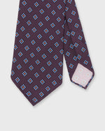 Load image into Gallery viewer, Hand-Rolled Silk Print Tie in Plum/Blue Geometric Square