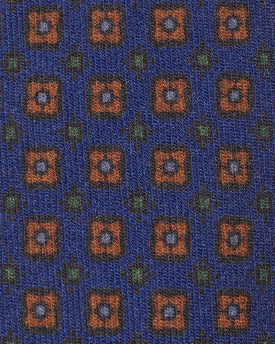Wool Print Tie in Royal/Rust/Green Diamond | Shop Sid Mashburn