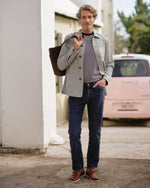 Load image into Gallery viewer, Short-Sleeved Crewneck Sweater in Navy/Chalk Stripe Cotton