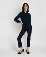 Load image into Gallery viewer, Tie-Neck Blouse Navy Silk
