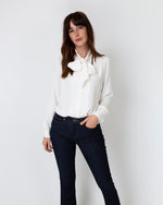 Load image into Gallery viewer, Tie-Neck Blouse in Ivory Silk Crepe de Chine