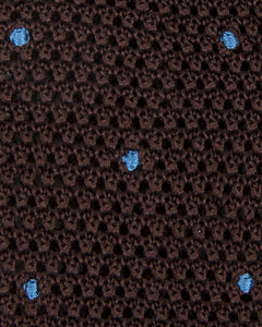 Silk Knit Tie Chocolate/French Blue Dot