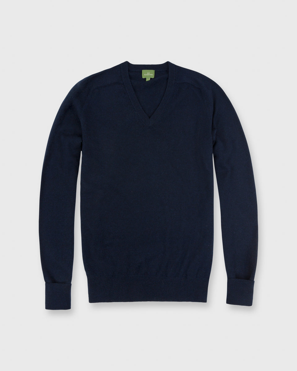 Classic V-Neck Sweater in Dark Navy Cashmere | Shop Sid Mashburn