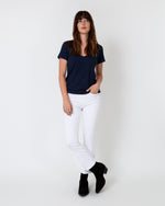 Load image into Gallery viewer, Short-Sleeved Deep-V Tee in Navy Pima Cotton
