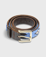 Load image into Gallery viewer, 1.25&quot; African Beaded Belt in Sky/Dark Brown/White Feather
